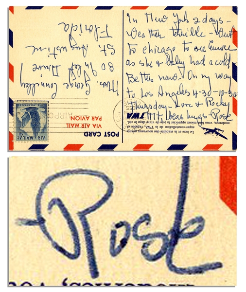 Rose Kennedy Handwritten Postcard From Los Angeles -- ''Bear Hugs - Rose''