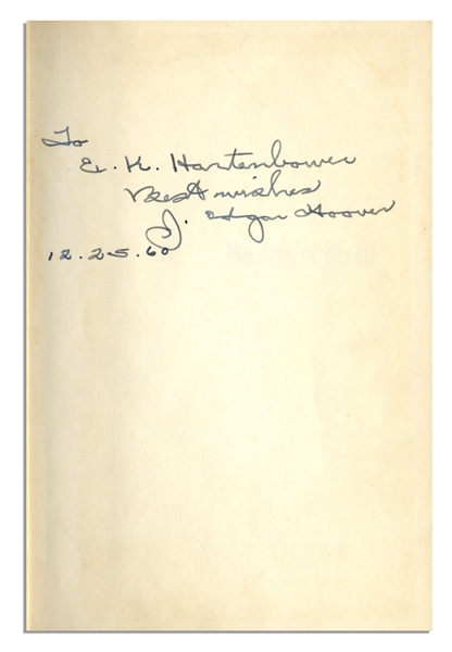 J. Edgar Hoover Signed First Edition of ''Masters of Deceit''
