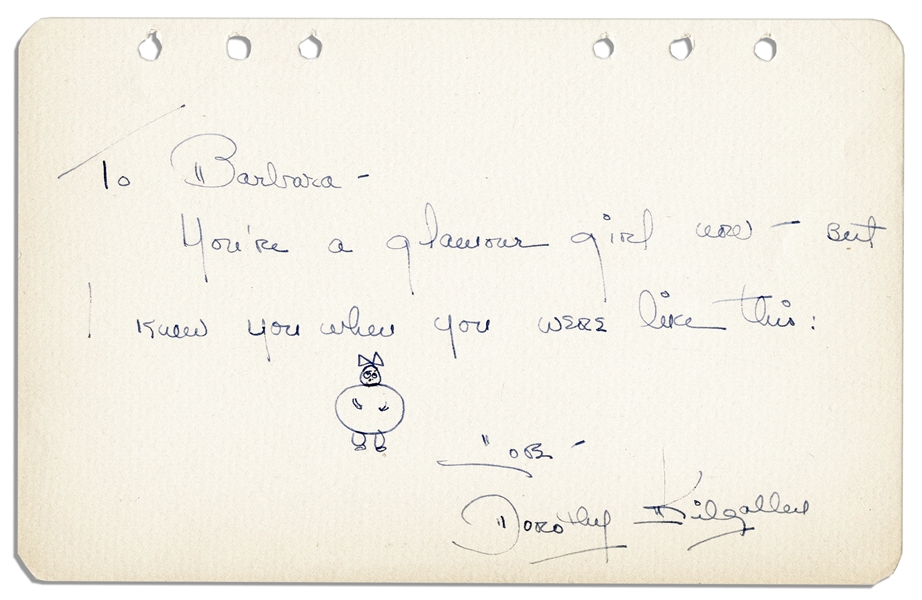 Journalist Dorothy Kilgallen Adds a Sketch to Her Signed Autograph Note