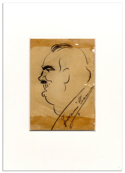 Art by Opera Great Enrico Caruso -- Signed Bust Sketch in Profile of Caruso Is Likely Him in Character