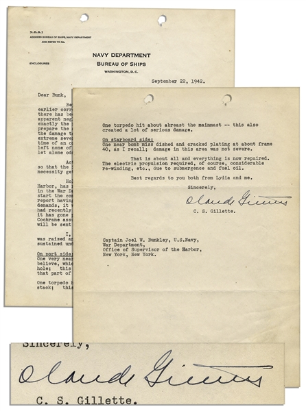 1942 Letter Detailing the Torpedo Damage on the U.S.S. California During the Attack on Pearl Harbor
