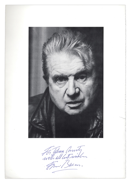 Artist Francis Bacon Signed Book Page With His Photo -- His ''Three Studies of Lucien Freud'' is The Most Expensive Painting Ever Sold at Auction