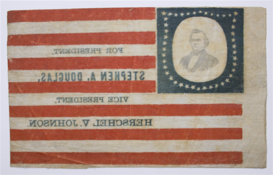 1860 Campaign Portrait Flag Banner for Stephen Douglas -- One of Less Than 10 Known Examples