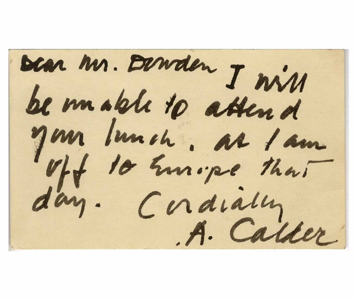 Alexander Calder Autograph Note Signed -- ''...I am off to Europe...''