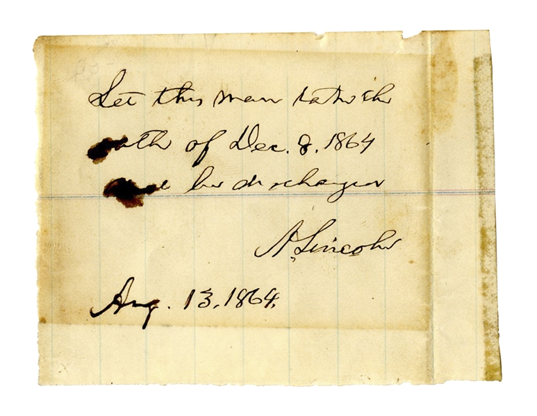 Abraham Lincoln Autograph Endorsement Signed as President -- Lincoln Mistakenly Dates the Proclamation of Amnesty as 8 December 1864 -- With University Archives COA