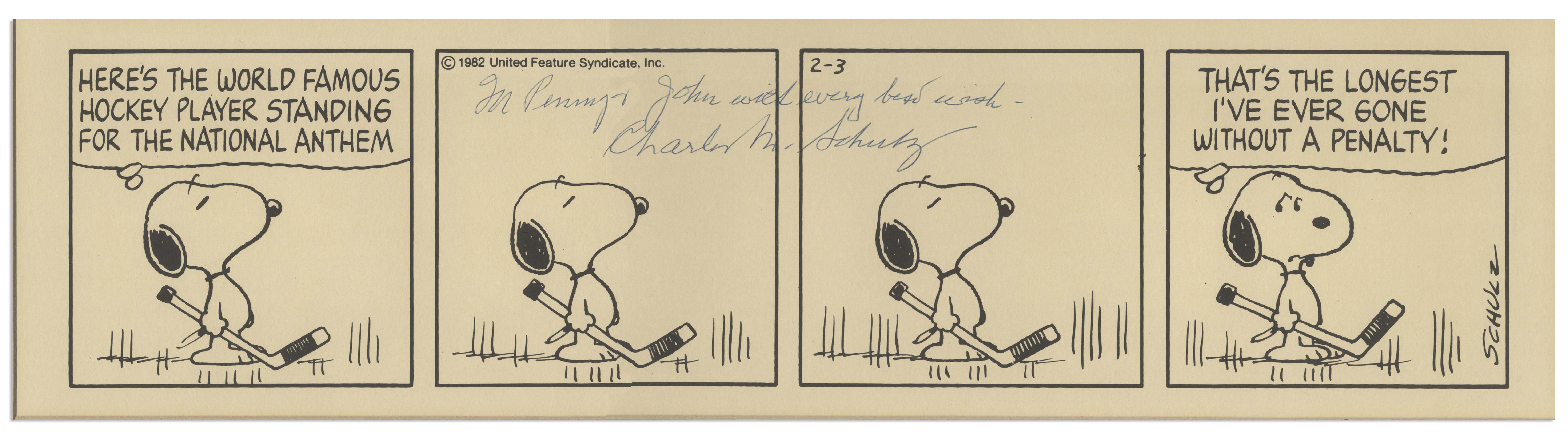 Lot Detail - Charles Schulz Signed Copy of a ''Peanuts'' Comic Strip ...