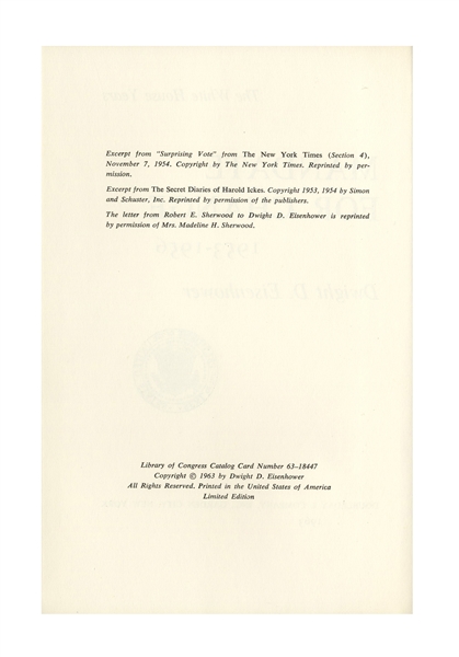 Dwight D. Eisenhower Signed Limited Edition of His Memoir, ''The White House Years'' -- Uninscribed, #923 of the Limited Edition