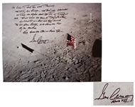 Gene Cernan Signed 20 x 16 Photo with Extensive Handwritten Quote -- Americas challenge of today has forged mans destiny of tomorrow