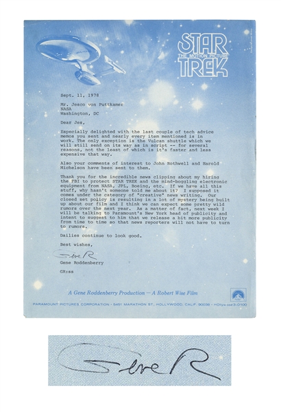 Gene Roddenberry Letter Signed Regarding ''Star Trek'' -- ''...Our closed set policy is resulting in a lot of mystery being built up about our film...''