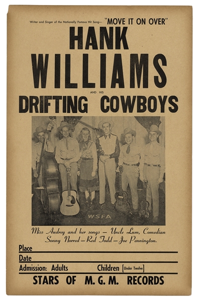 Extremely Rare Concert Poster for ''Hank Williams and his Drifting Cowboys'' From 1949