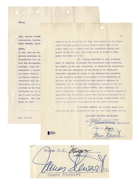 James Stewart Signed Contract for ''Strategic Air Command'' -- With Beckett COA