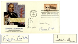 James Watson and Francis Crick Signed First Day Cover -- With a Drawing by Watson of a DNA Double Helix -- With PSA/DNA COA
