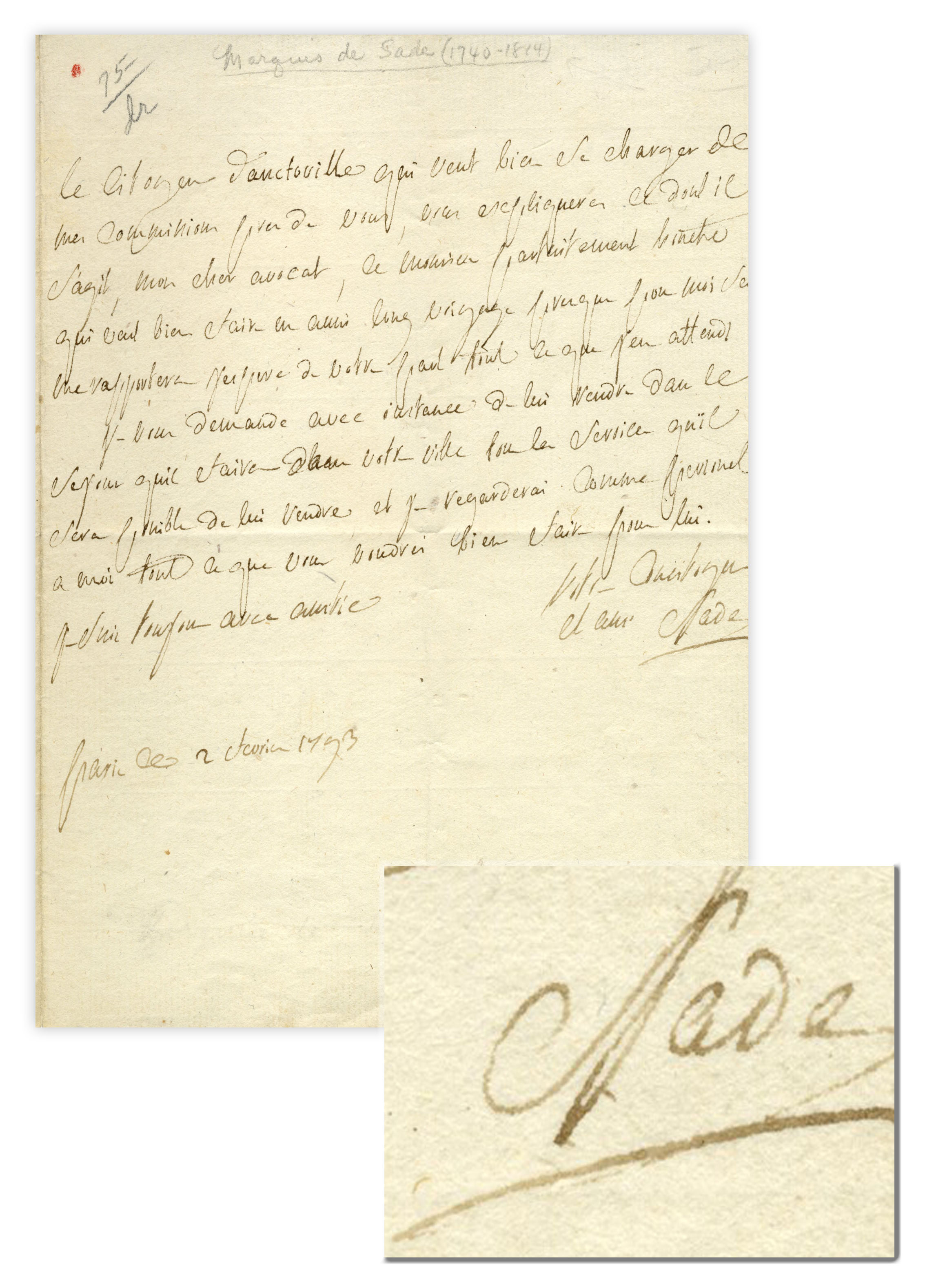 Sell Your Marquis de Sade Autograph at Nate D. Sanders Auction