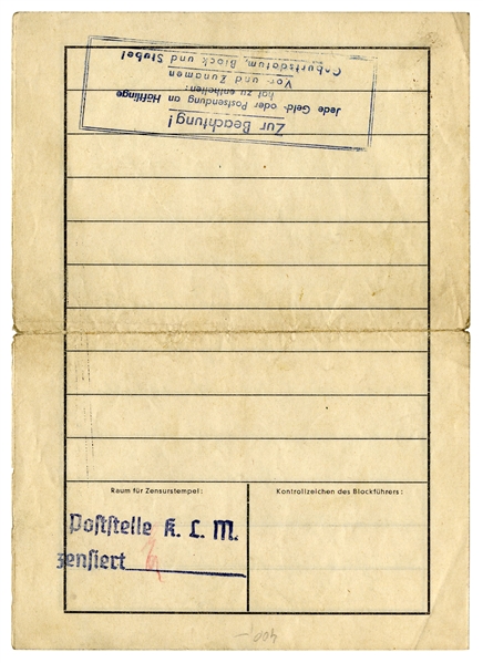 Mauthausen Concentration Camp Letter From 1940