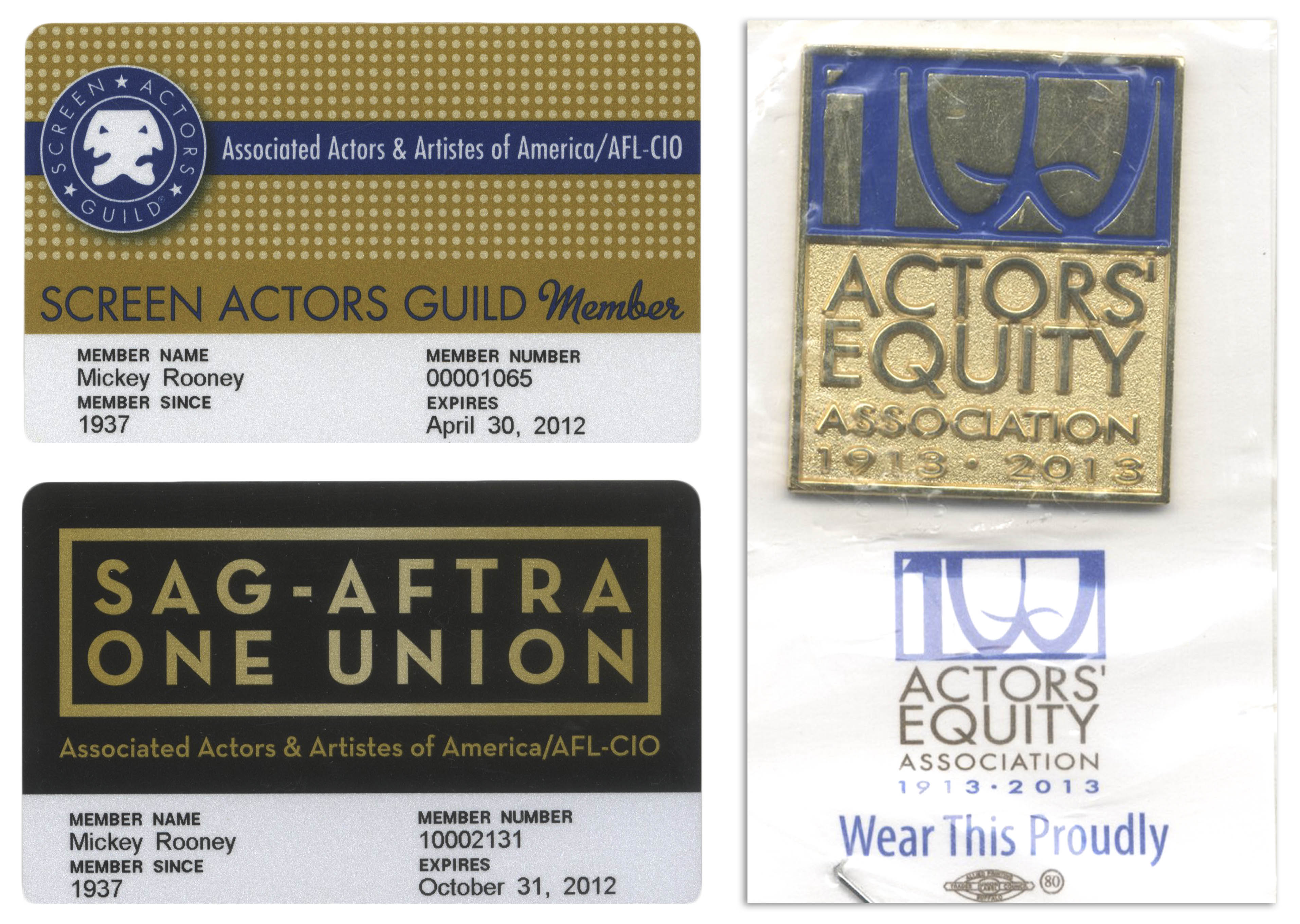 Equity Union Button Pin Lot Detail - Mickey Rooney Lot of Personally Owned Items From His ...