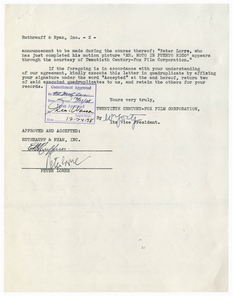 Peter Lorre Contract Signed With 20th Century-Fox From 1938