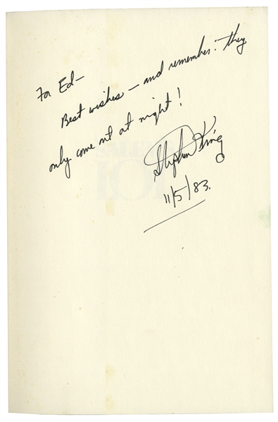 Stephen King Signed Copy of '''Salem's Lot'' -- ''remember: they only come out at night!''