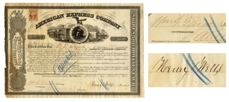 American Express Stock From 1865 Signed by Henry Wells and William Fargo, the 19th Century Businessmen Who Also Created Wells Fargo & Co.