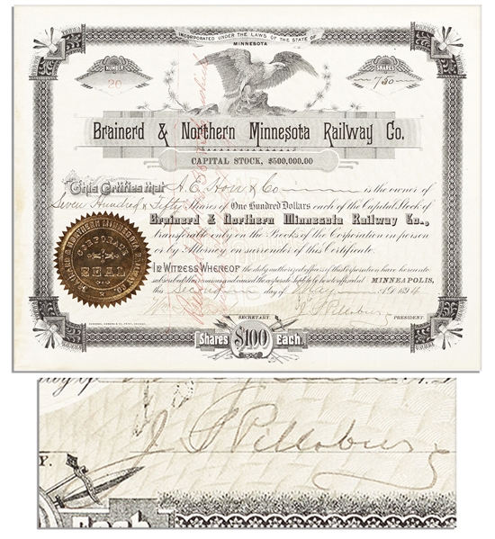 John S. Pillsbury Signed Stock Certificate