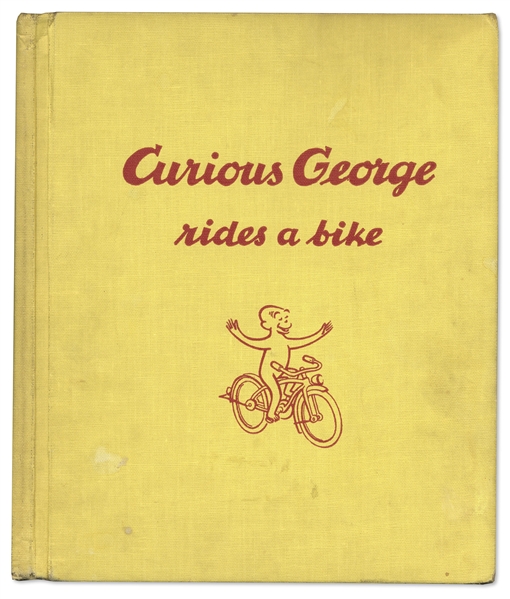 Curious George First Edition, Signed by H.A. Rey With His Original Ink Drawing of Curious George -- ''Curious George Rides a Bike'' From 1952