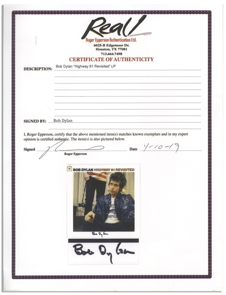 Bob Dylan Signed Album ''Highway 61 Revisited'' -- With Roger Epperson COA