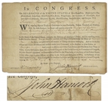 John Hancock Revolutionary War Military Appointment Signed in 1776 -- Hancock Appoints an Ensign to the Regiment of Colonel John Stark, "The Hero of Bennington"