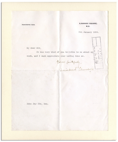 Winston Churchill Letter Signed -- ''...It was very kind of you to write to me about my work...''