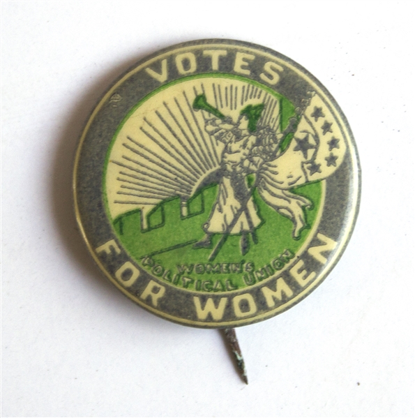 Women's Suffrage Button, Circa 1912 -- The ''Clarion'' Button With Six Stars Representing California's Addition as a Suffrage State
