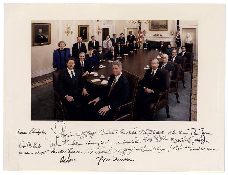 Bill Clinton Signed 20'' x 15'' Photograph of His Entire Cabinet -- Signed by All 23 Including Clinton & Al Gore