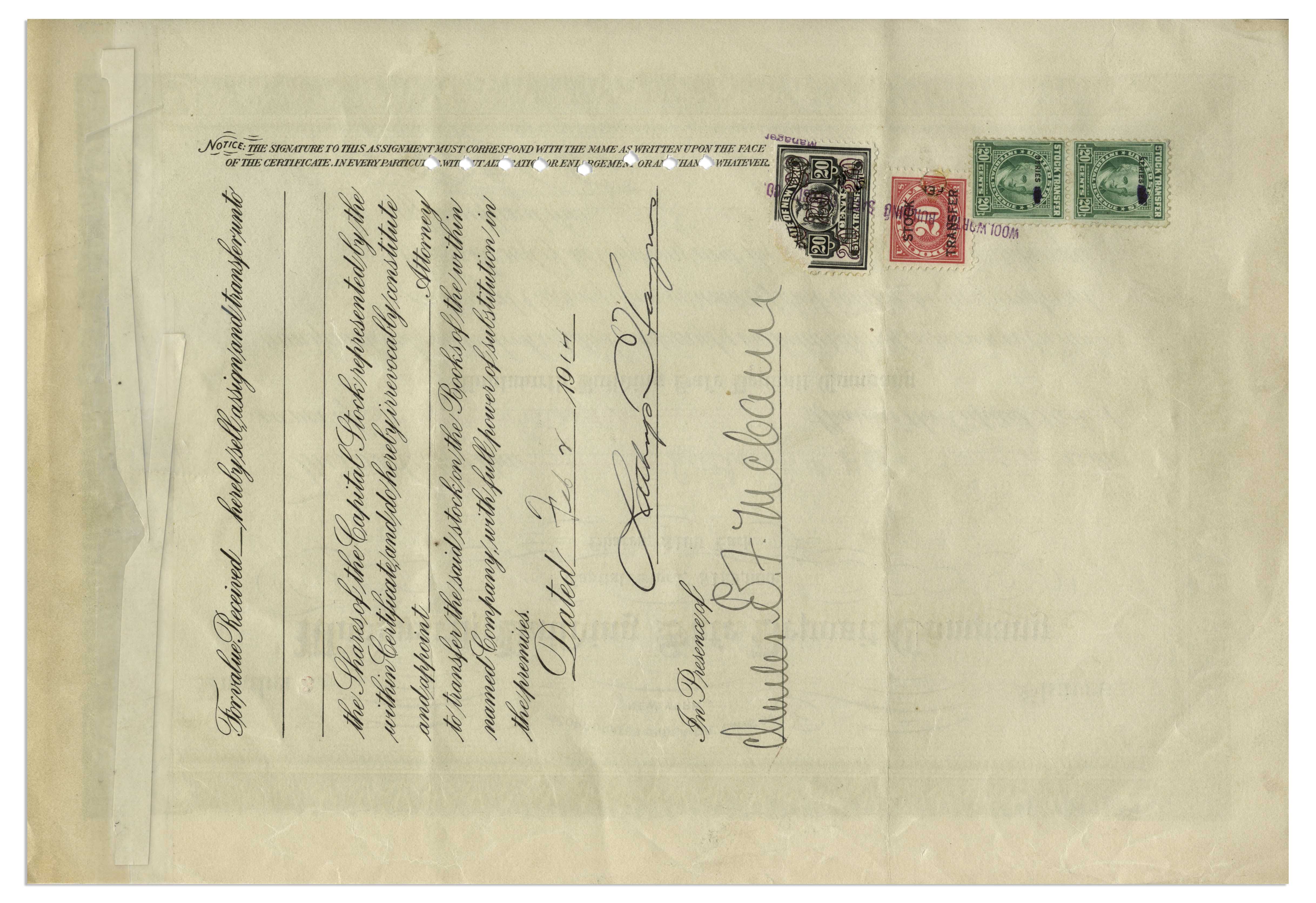 Anglo Palestine Company Ltd Stock Certificate And Deposit Certificate