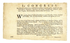 Henry Laurens Document Signed as President of the Continental Congress -- Blank Military Appointment to the Revolutionary War