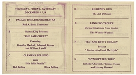 Very Rare 1923 Vaudeville Program With Moe Billed as Harvey Howard in the ''Syncopated Toes'', His Brief Act With Shemp and Ted Healy -- Program Also Lists an Act With Ted & Betty Healy