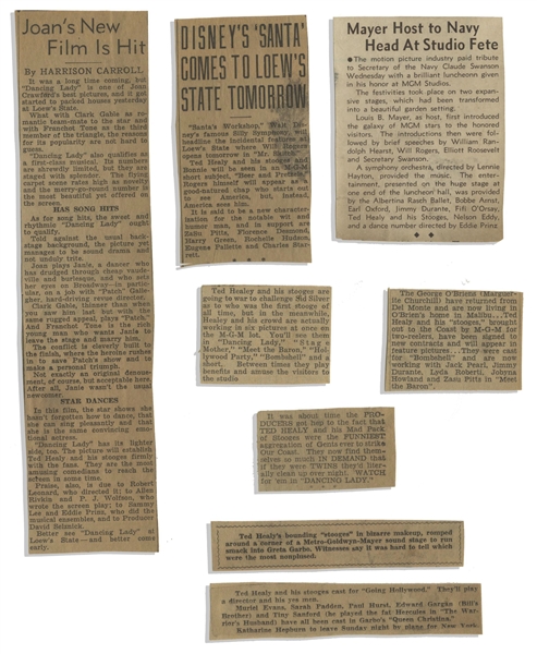 Moe Howard's Scrapbook-Style Newspaper Clipping & Mementos, Most From the Early 1930s -- Dozens of Clippings Including Many With Ted Healy -- Very Good Condition