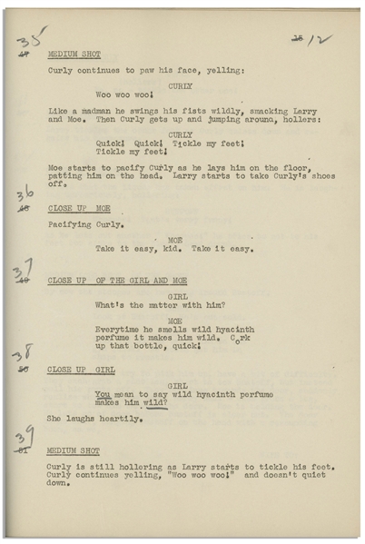 Moe Howard's 29pp. Script Dated October 1936 for The Three Stooges Film ''Grips, Grunts and Groans'' -- With Annotations in Moe's Hand Throughout -- Very Good Condition