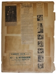 Circa 1937 Handbill Measuring 8.75'' x 6'', for a 3 Stooges Show, Glued to 18'' x 24'' Scrapbook Sheet With Moe's News Clippings From 1937 -- Chipping & Toning, Overall Good