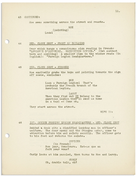 Moe Howard's 30pp. Script Dated November 1937 for The 1938 Three Stooges Film ''Wee Wee Monsieur'', Working Title ''The Forign Legioniers [sic]''  -- Very Good Condition