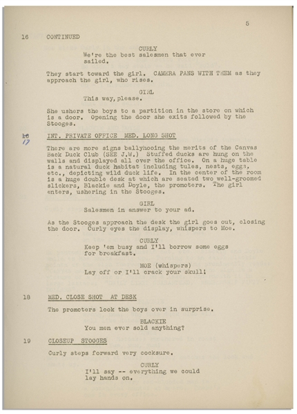 Moe Howard's 32pp. Script Dated 1939 for The Three Stooges Film ''A Ducking They Did Go'' -- Very Good Condition