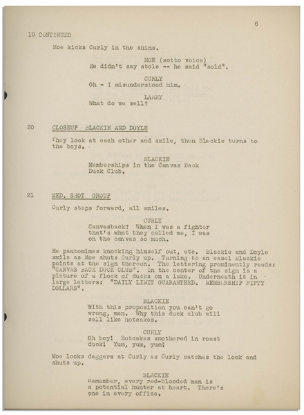 Moe Howard's 32pp. Script Dated 1939 for The Three Stooges Film ''A Ducking They Did Go'' -- Very Good Condition