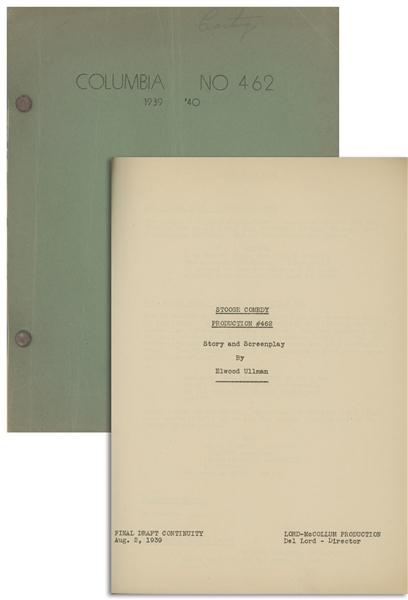 Moe Howard's 27pp. Script Dated August 1939 for The Three Stooges 1940 Film ''A Plumbing We Will Go'' -- With Signature & Writing by Moe on Back Cover -- Very Good Condition