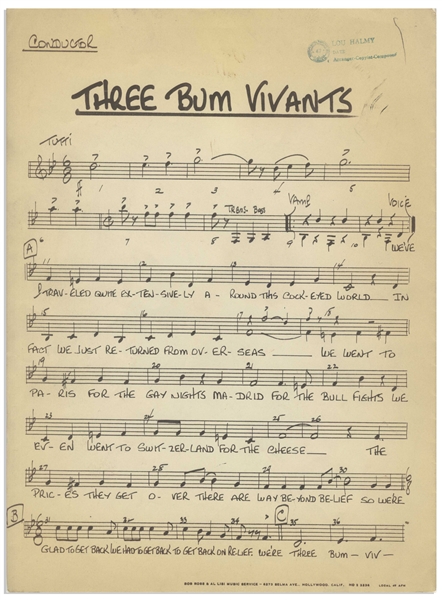 Sheet Music for 12 Songs, Including Three Bum Vivants & The Stooges Marching Song -- Dozens of Scores Including Conductor for Several Songs -- Pages Measure Approx. 9.5 x 12.5 -- Very Good