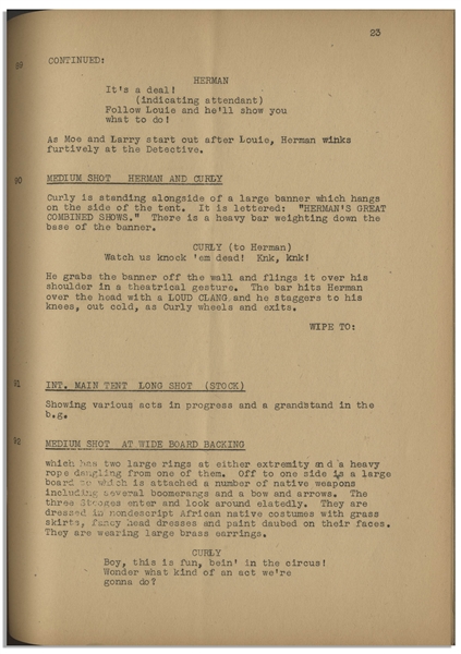 Moe Howard's 32pp. Script Dated July 1942 for The 1943 Three Stooges Film Three Little Twirps -- With Original Writing on Covers -- Archival Repair to Cover, Else Very Good Condition