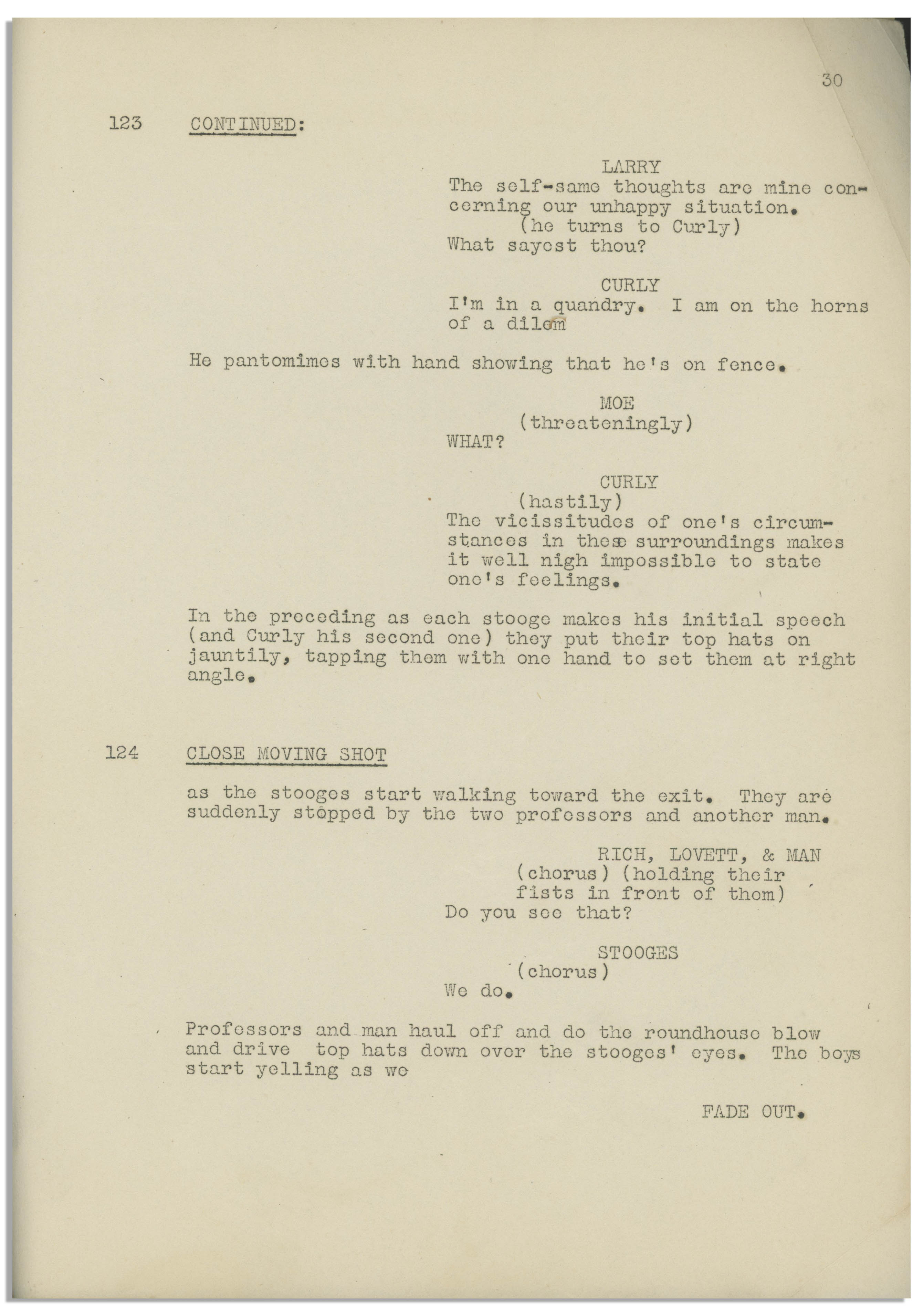 Lot Detail - Moe Howard's 30pp. Script for The Three Stooges 1935 Film ...