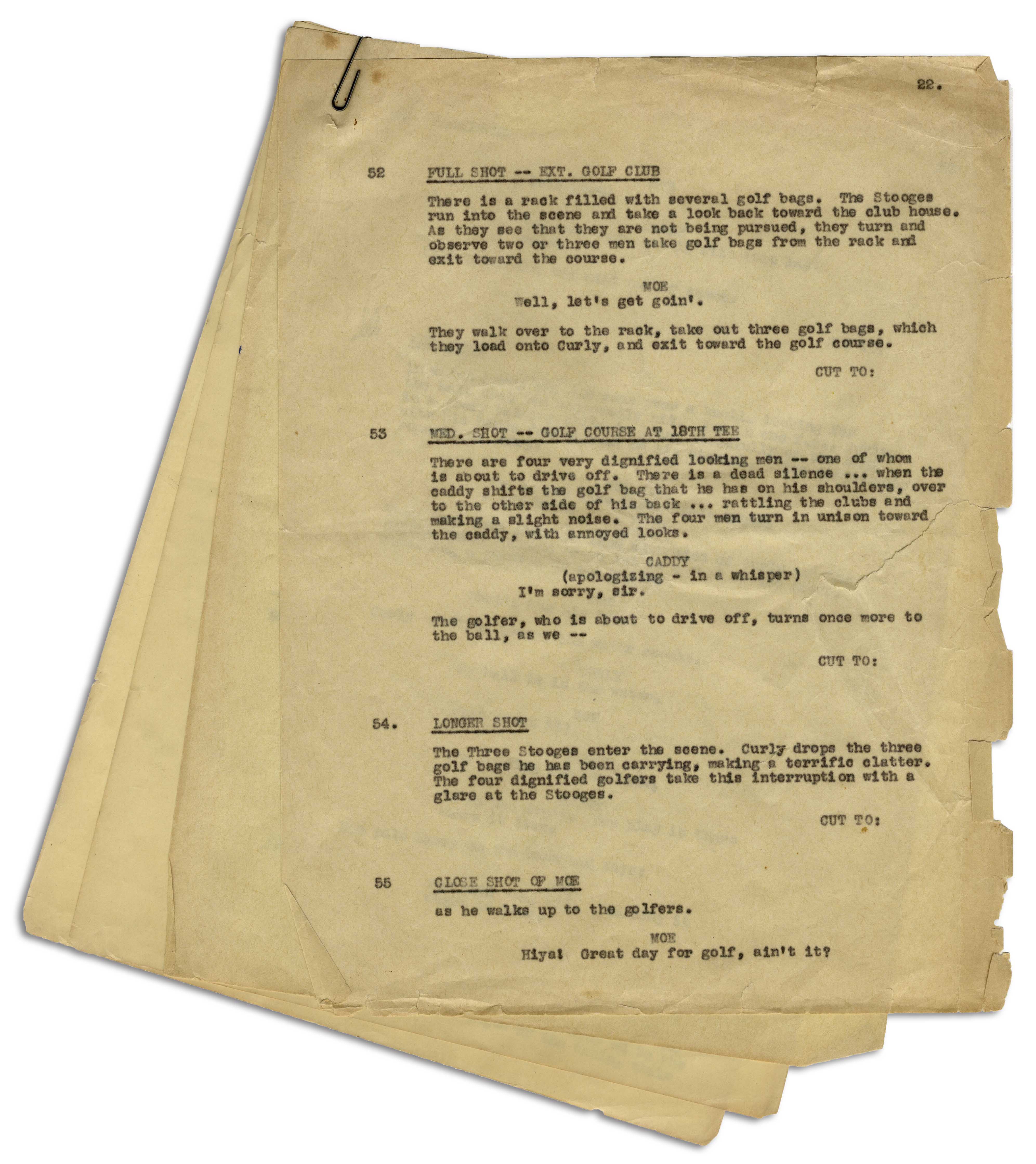 Lot Detail - Moe Howard's Partial Script for The Three Stooges 1935 ...