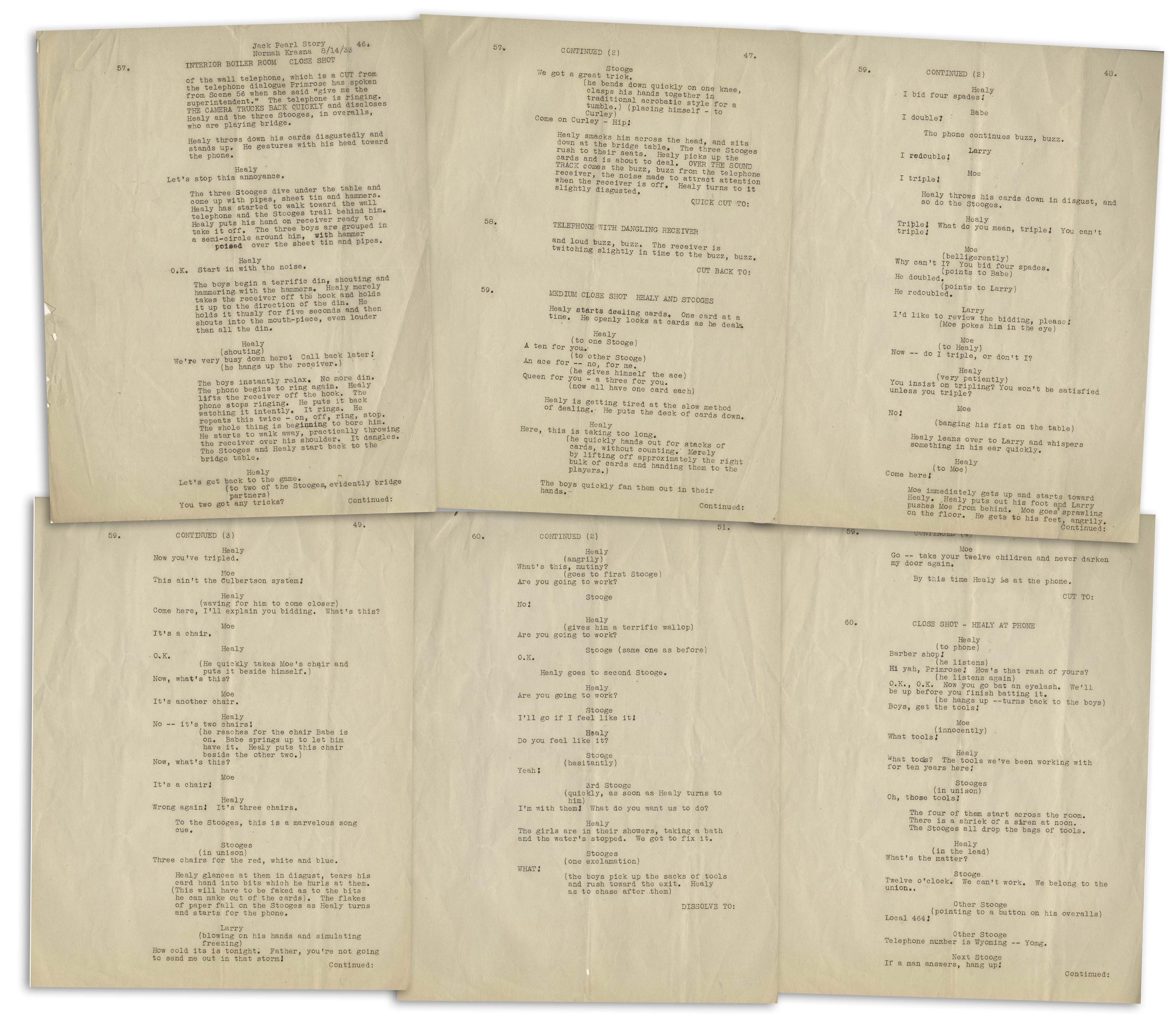 Lot Detail - Moe Howard's 6pp. Partial Script From "Meet the Baron ...