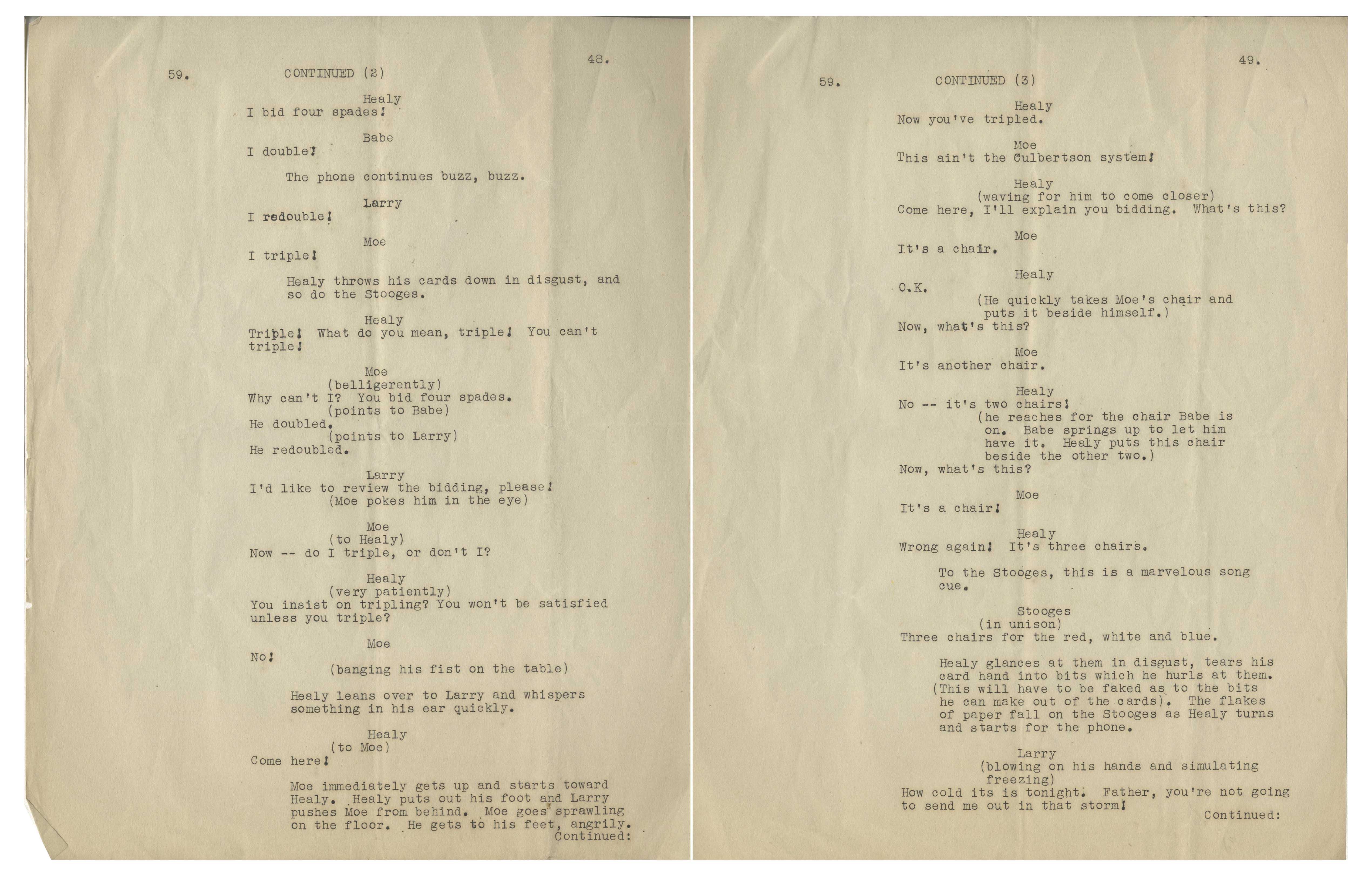 Lot Detail - Moe Howard's 6pp. Partial Script From "Meet the Baron ...