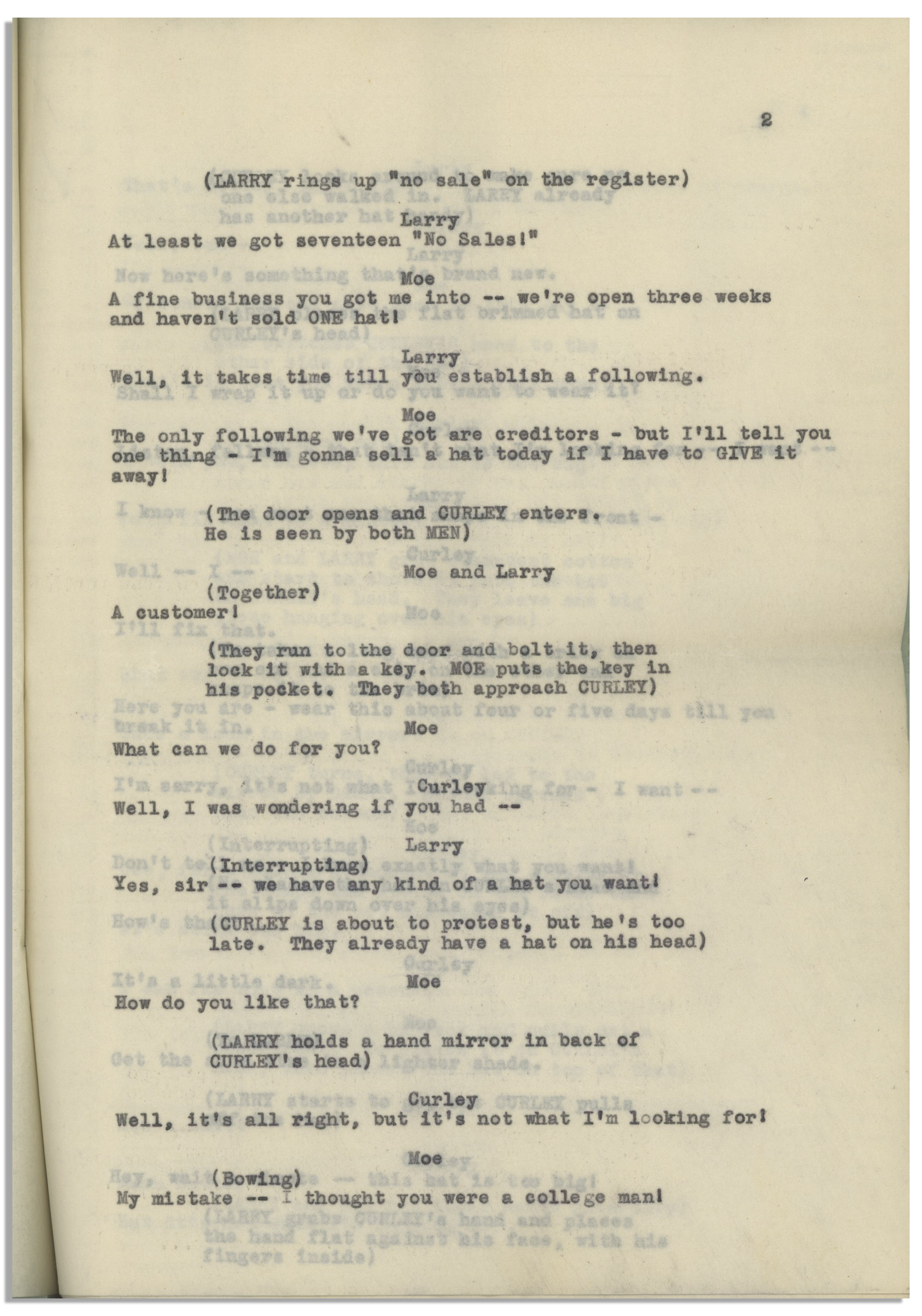 Lot Detail - Moe Howard's 10pp. ''HATS'' Script, Circa 1933 Where Moe ...