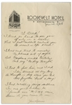 Moe Howard Handwritten Poem Signed ''Your Beans'' to His Wife, Dated 24 January 1938 on Roosevelt Hotel Stationery in Pittsburgh -- Measures 7.25'' x 10.5'' -- Very Good Condition