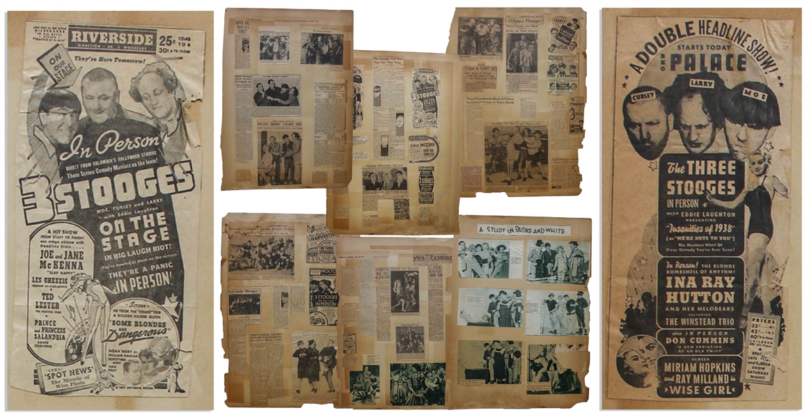 Six 18'' x 24'' Scrapbook Pages With Moe's News Clippings From 1935-36 -- Chipping & Toning, Overall Good Condition