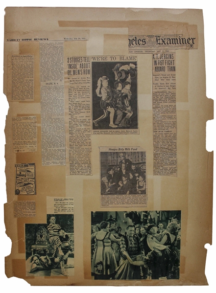 Six 18'' x 24'' Scrapbook Pages With Moe's News Clippings From 1935-36 -- Chipping & Toning, Overall Good Condition