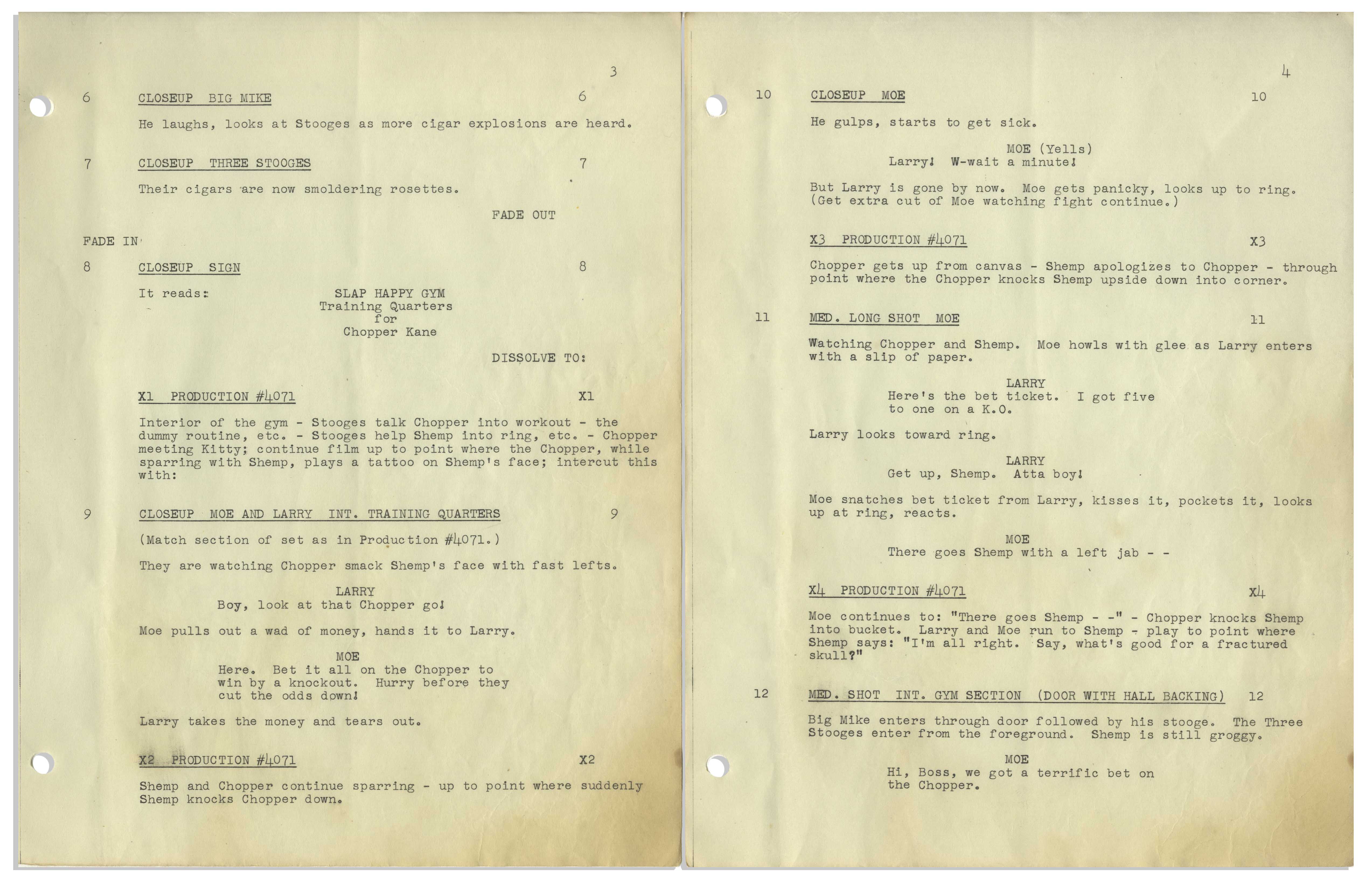 Lot Detail - Moe Howard's 10pp. Script Dated April 1954 for The Three ...